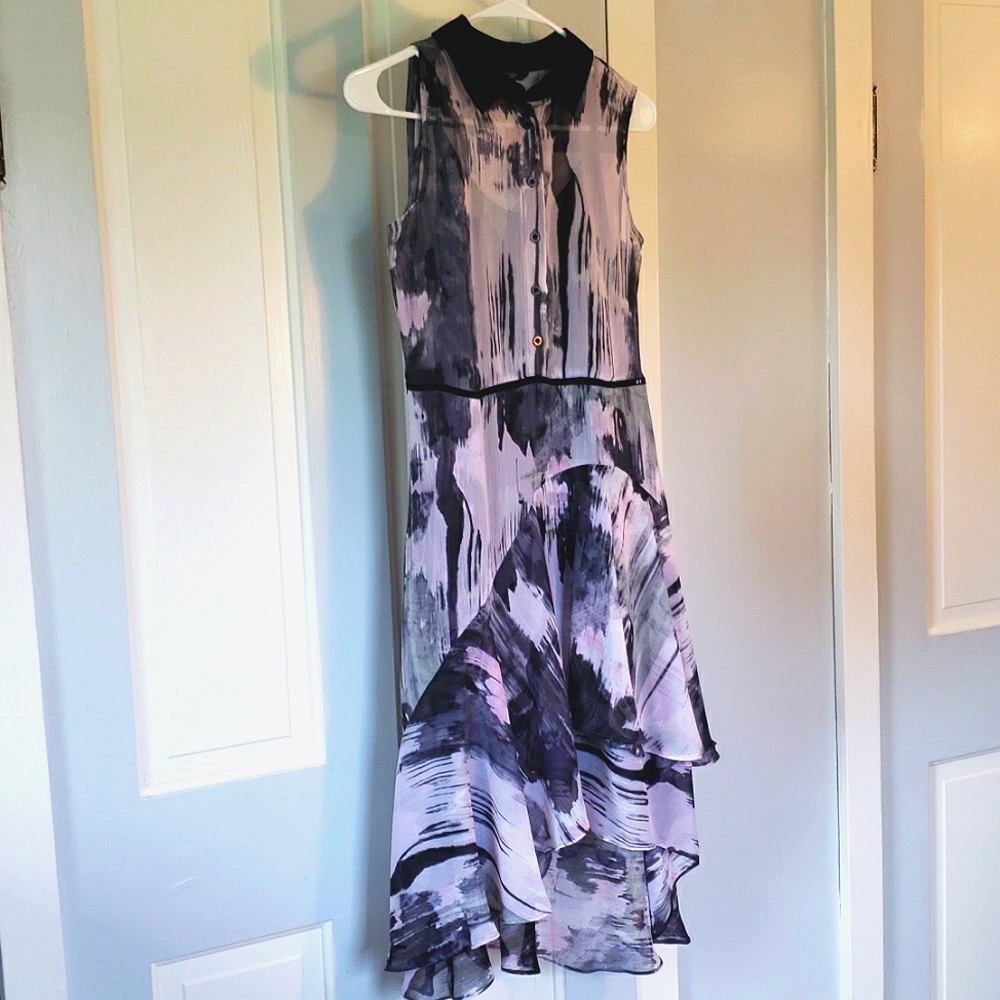 Simple Vera Verawang Mauve Lite Pink Black and Gray Midi Scalloped Dress